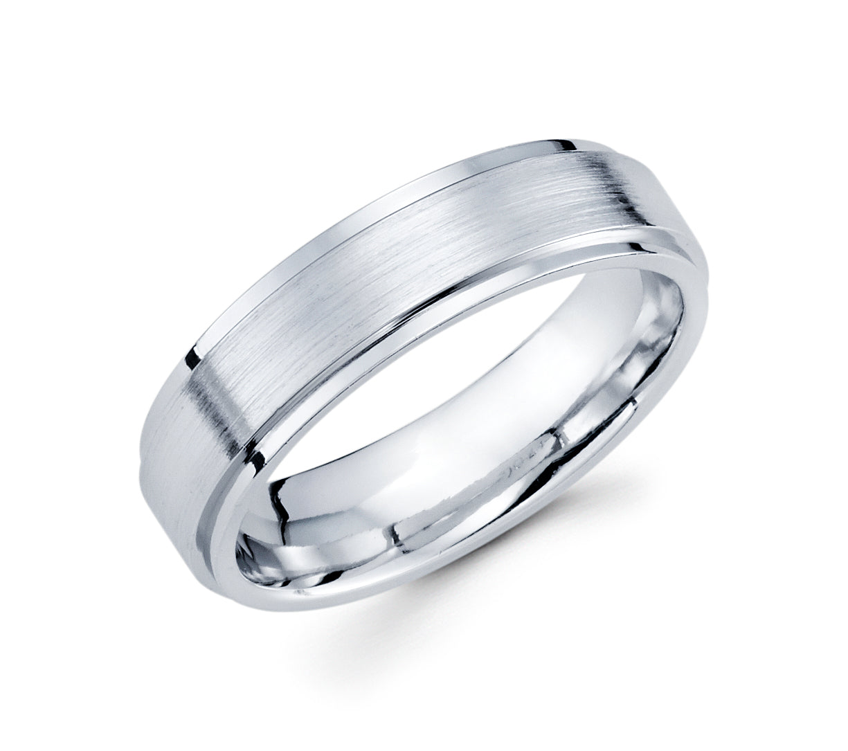 14K Whit Gold Men's Wedding Band Matte Finish Comfort Fit 6MM