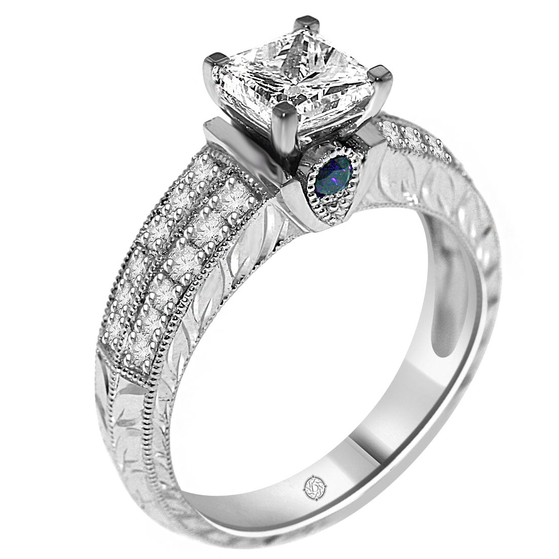 LYNZIE ANTIQUE STYLE ENGRAVED DIAMOND ENGAGEMENT RING - ER1080