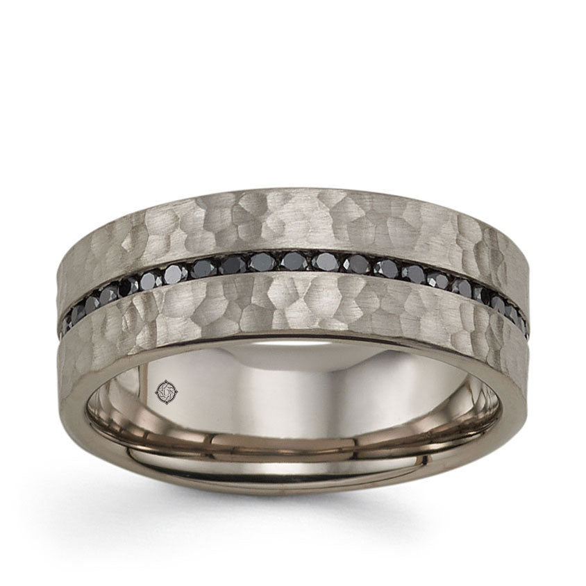 .60 Carat 14k Grey Gold Hammer Finish Diamond Wedding Band - BAND2340