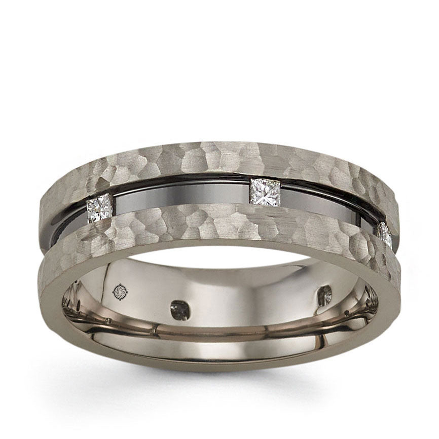 .30 Carat 14k Grey Gold Hammer Finish Diamond Wedding Band - BAND2338