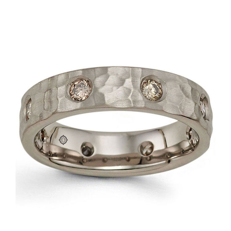 .55 Carat 14k Grey Gold Hammer Finish Diamond Wedding Band - BAND2334