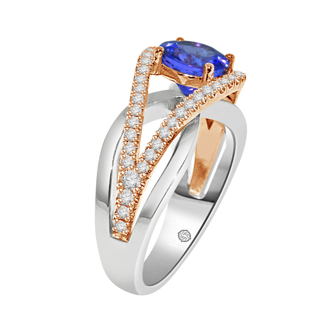 3.01 Carat 2Tone 14k Gold MEILYN DIAMOND AND TANZANITE ENGAGEMENT RING - R369