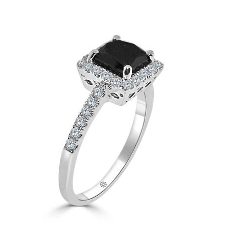 1.83 Carat 14k White Gold White And Black Diamond Engagement Ring - R382