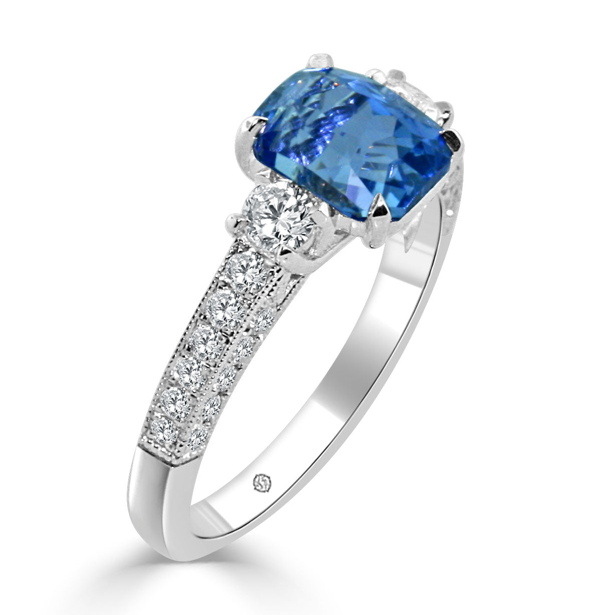 3.42 Carat 14k White Gold MADDISON DIAMOND AND SAPPHIRE ENGAGEMENT RING - SO10819
