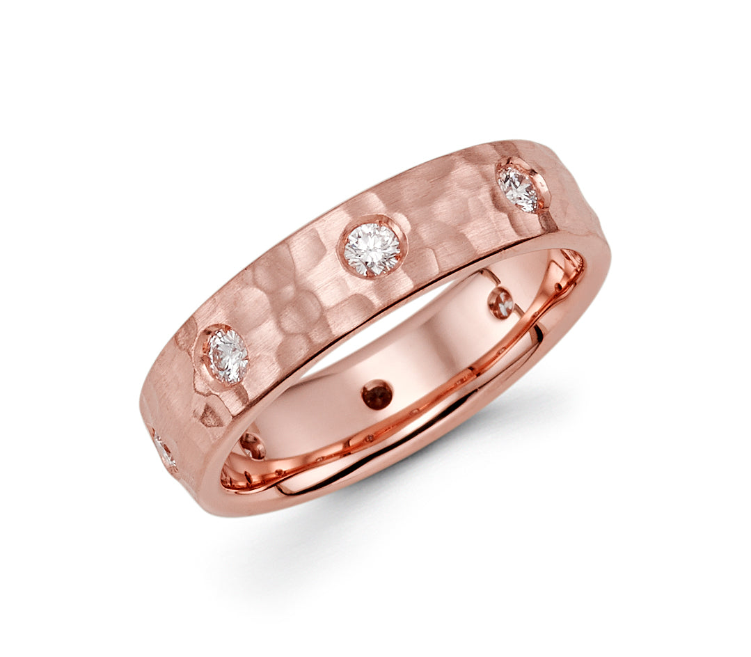 .55 Carat 14k Yellow Gold Hammer Finish Diamond Wedding Band - BAND2336