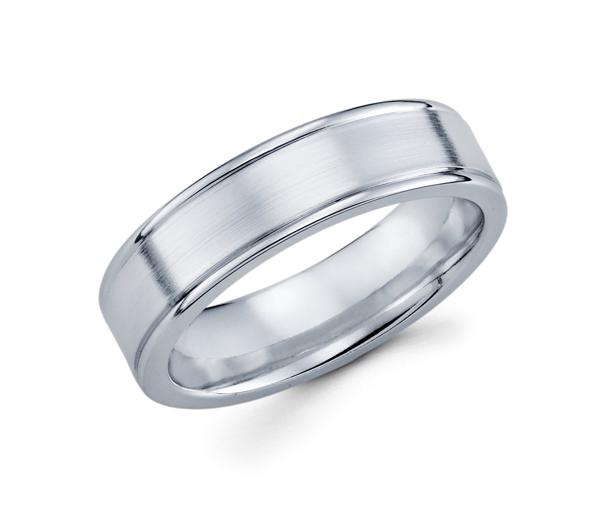 14K Whit Gold Men's Band Matte Finish Comfort Fit 6MM