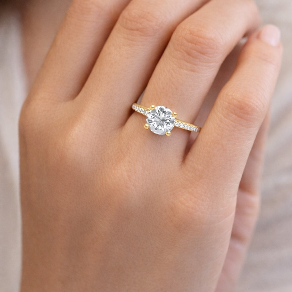 Four Prong High-Profile Solitaire Engagement Ring in 14K Yellow Gold, ER1165