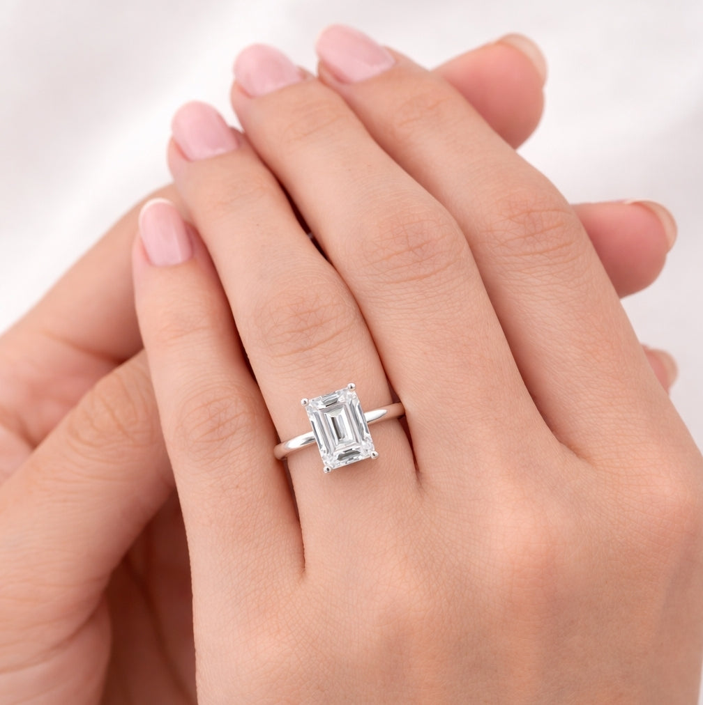 Emerald Cut Cathedral Four-Prong Solitaire Engagement Ring, ER1435