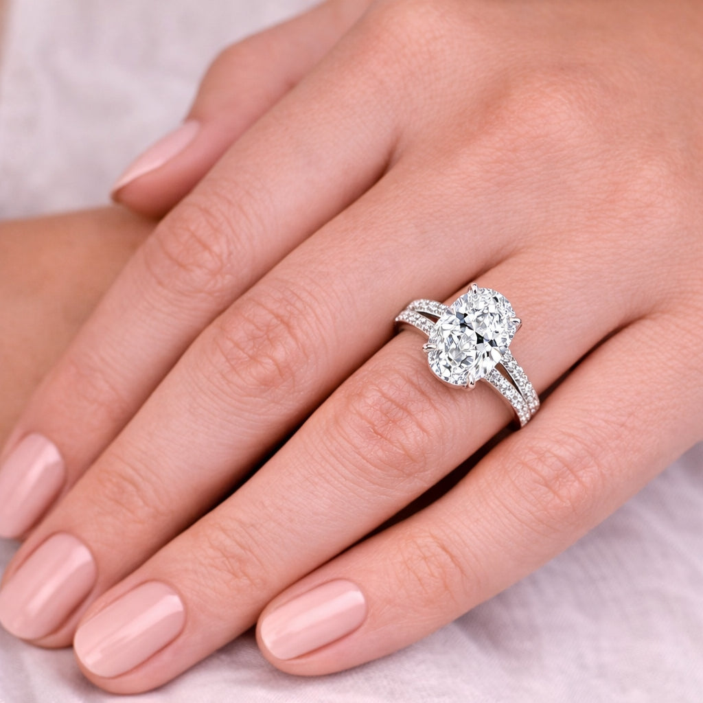 Hidden Halo Split Shank Oval Cut Engagement Ring, ER1450