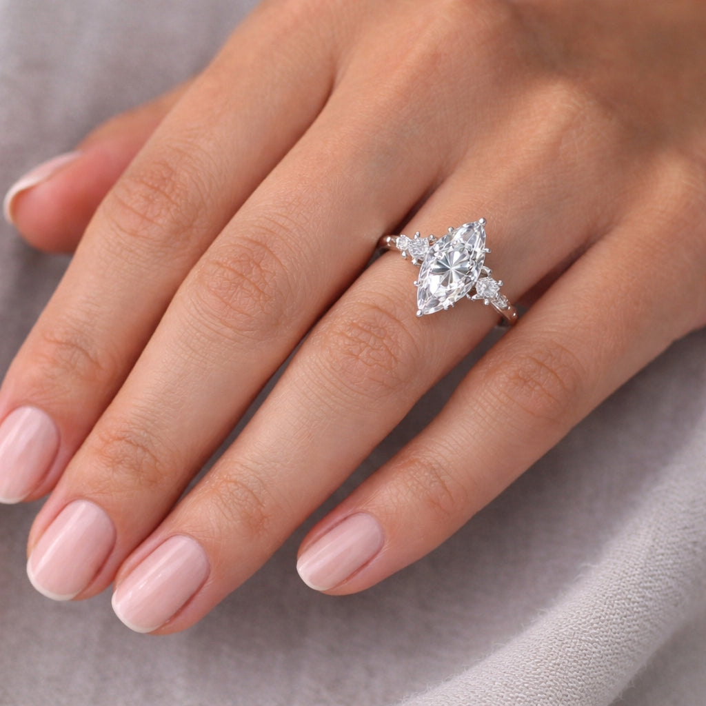 Three-Stone Marquise and Pear Shape Engagement Ring, ER1474