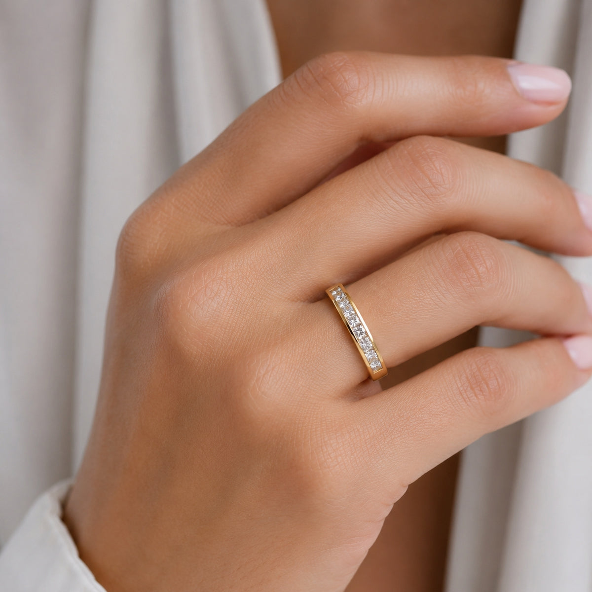 14K Yellow Gold Wedding Band With Princess Cut Diamonds 0.50CT BAND2276