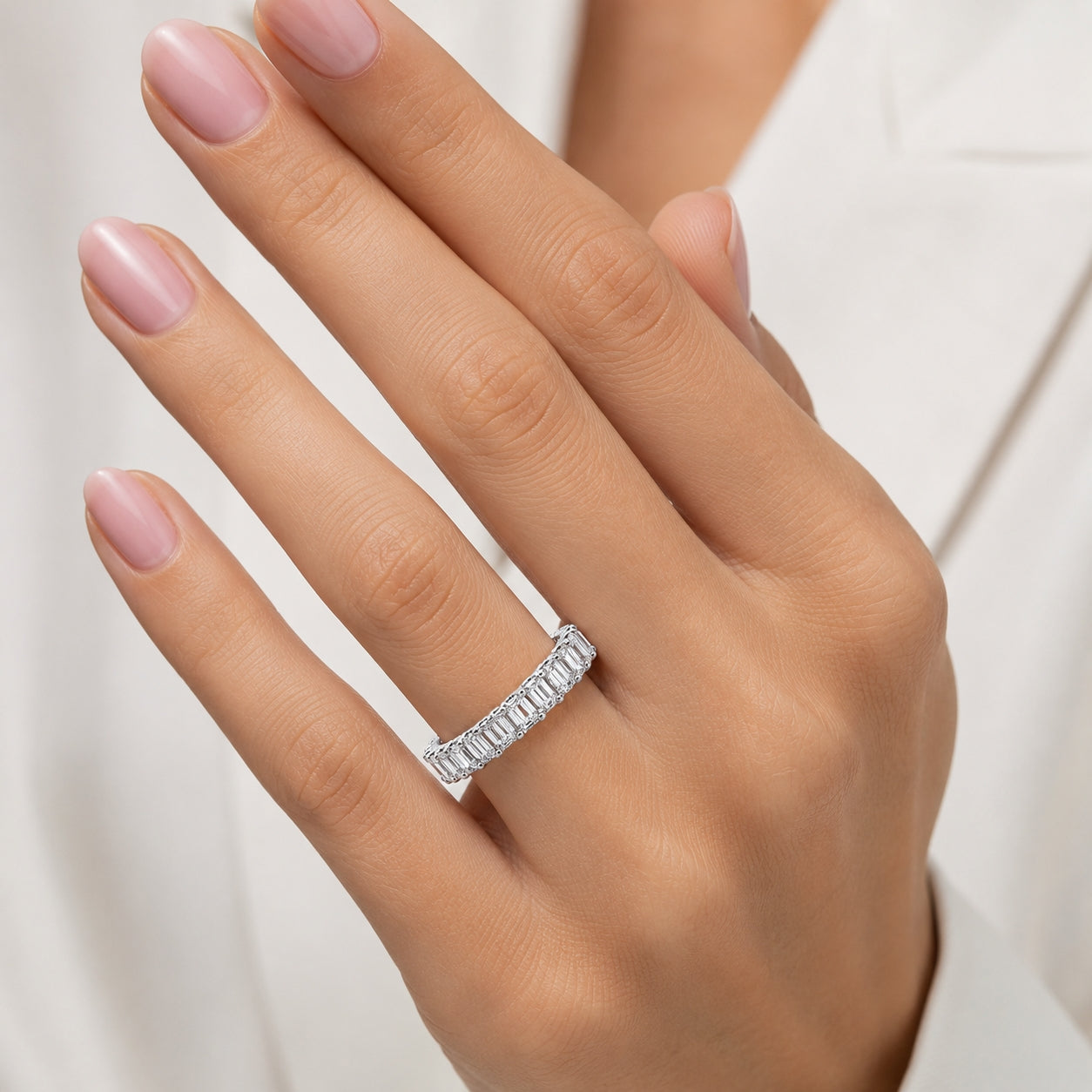 18K White Gold Eternity 4.30CT Lab-Grown Emerald-Cut Diamonds BAND2659LAB