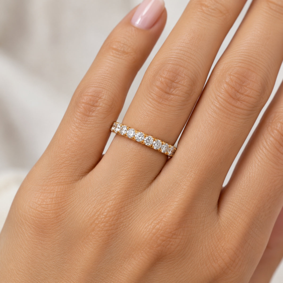 14K Yellow Gold .90CT French Pave' 1.5MM Eternity Wedding Band2944