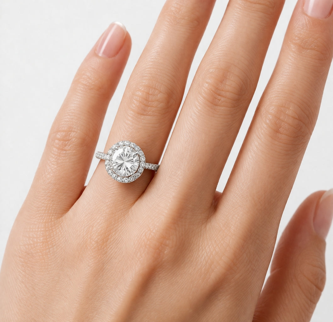 18K White Gold Round Cut Halo Engagement Ring, ER1234