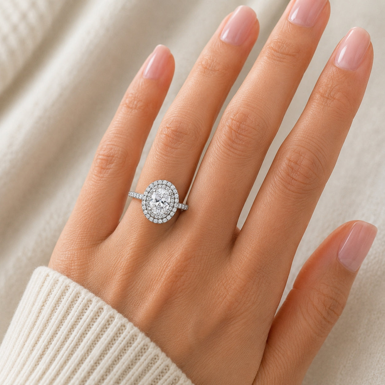 Platinum Double Halo Oval Cut Engagement Ring, ER1340