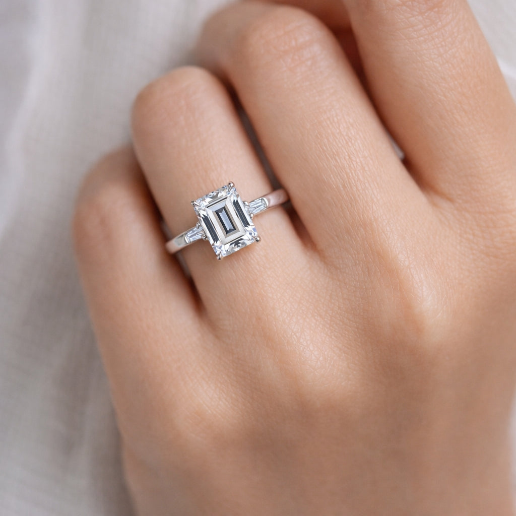 Three-Stone Baguette Emerald Engagement Ring, ER1376