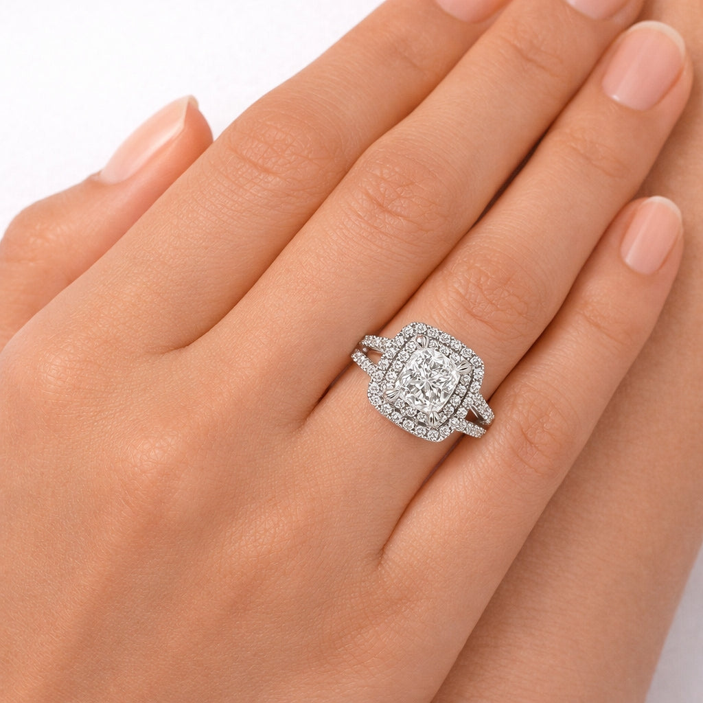 Radiant Cut Double Halo Engagement Ring, ER1481