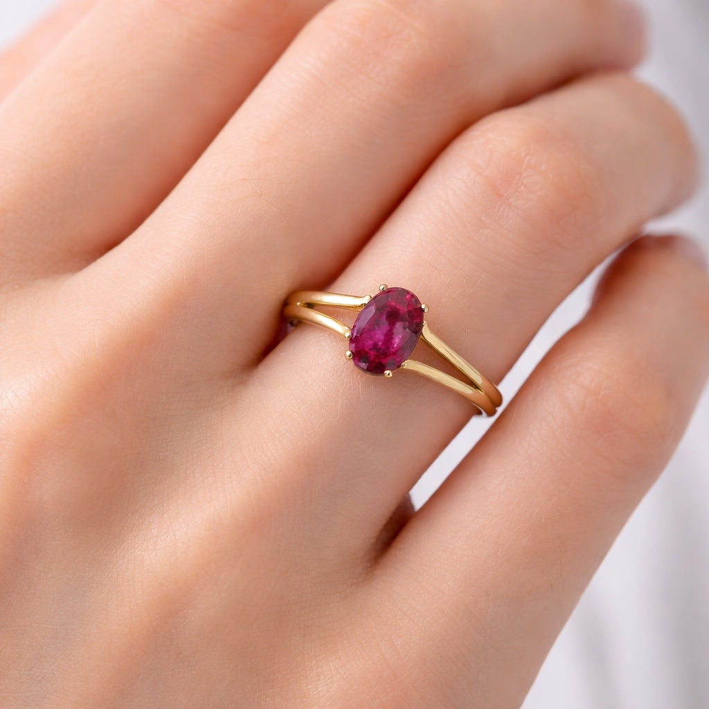 Oval Cut Ruby Solitaire Engagement Ring, ER1498