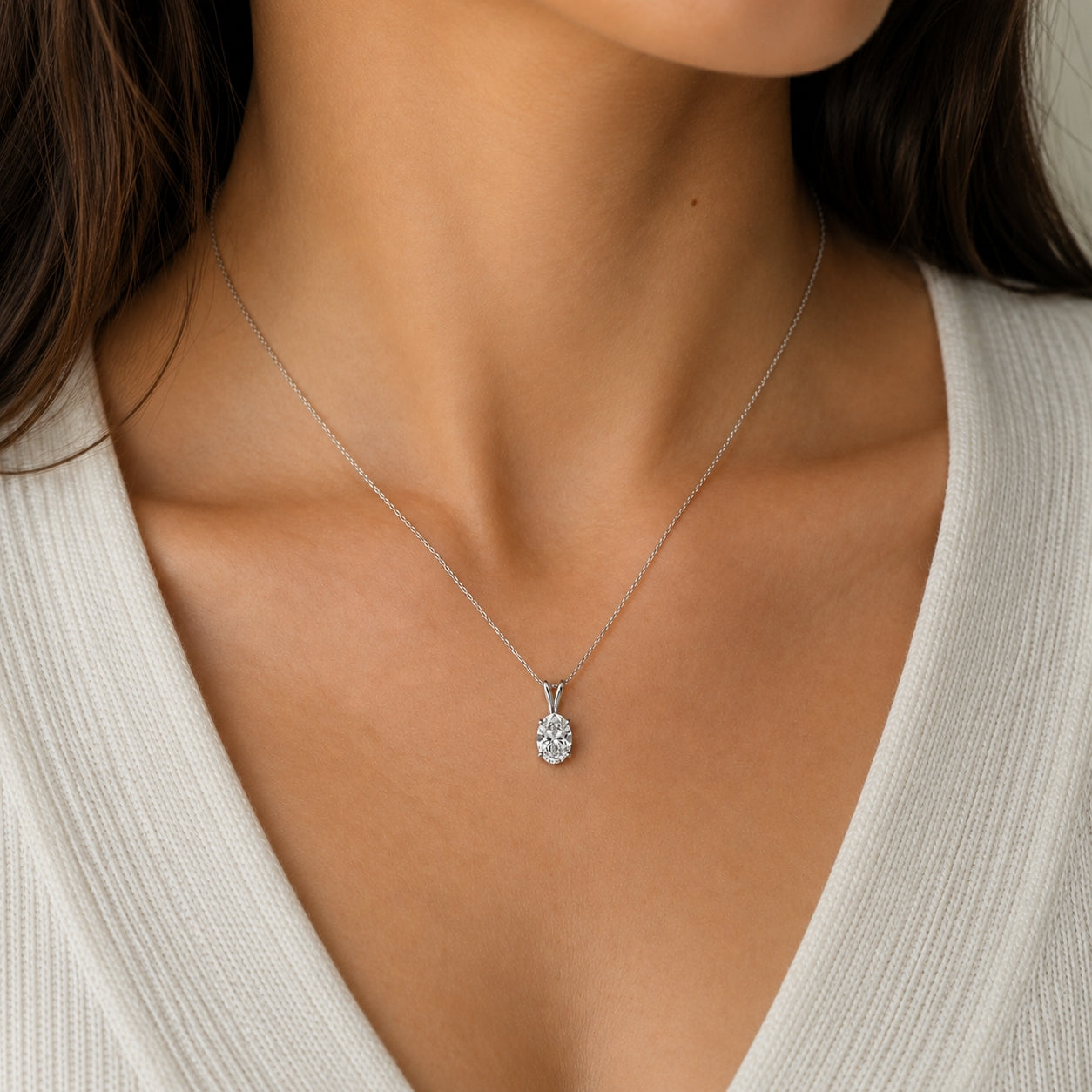 14K White Gold Solitaire Pendent Oval Cut 1.59CT, PEN16255