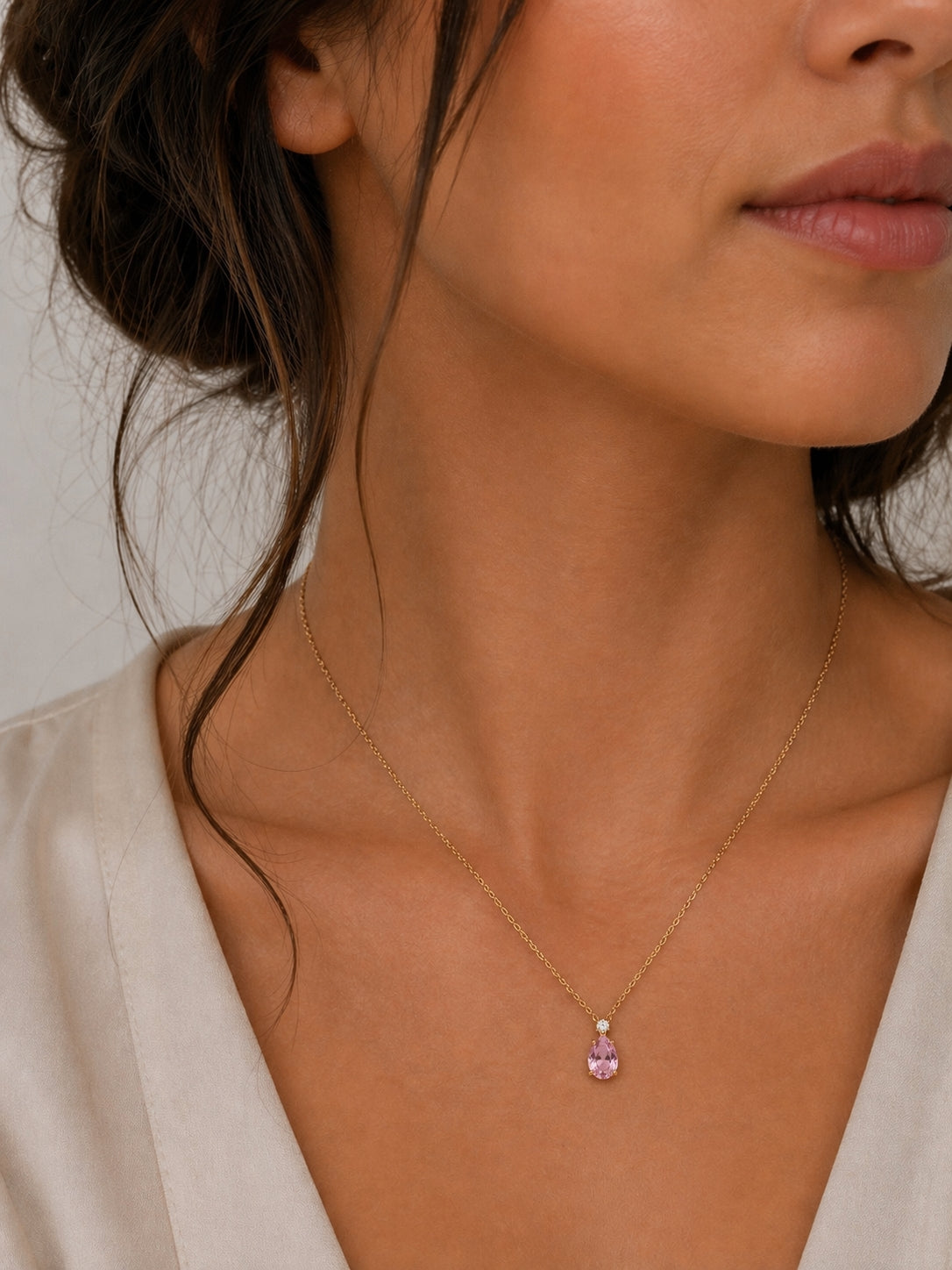 14k Yellow Gold Pink Sapphire and Diamond Pendent