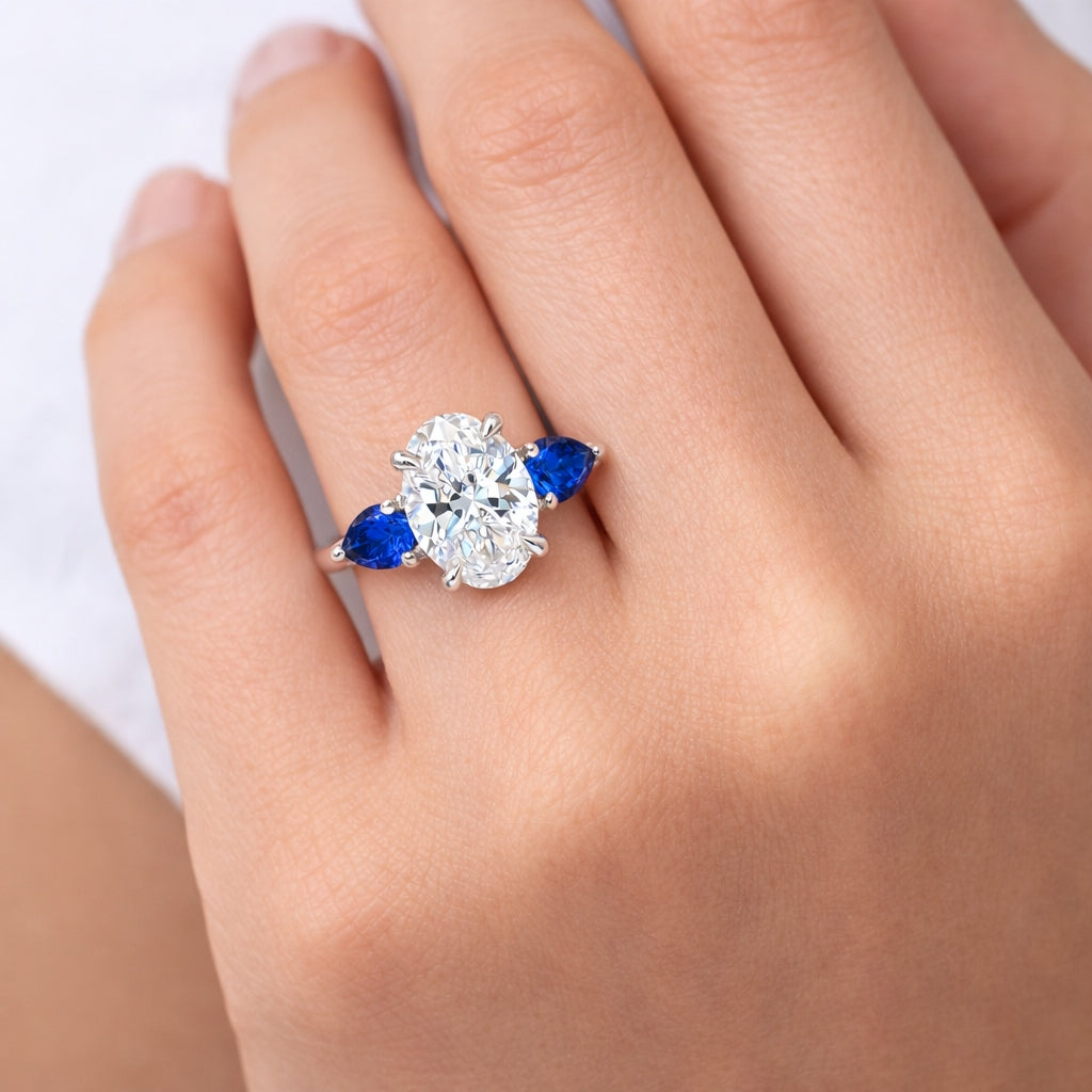 Three-Stone Diamond and Sapphire Ring, R779