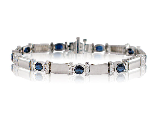 4.24 Carat 14k White Gold Sapphire And Diamond Bracelet - B01111