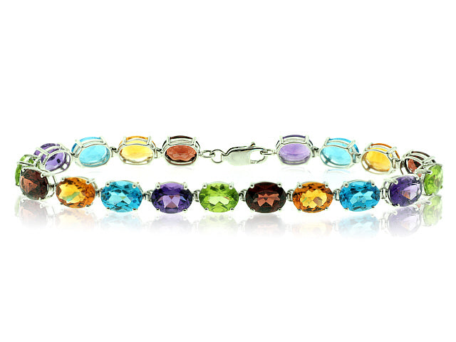 30.0 Carat 14k White Gold Multi Color Gemstone Bracelet - B01162