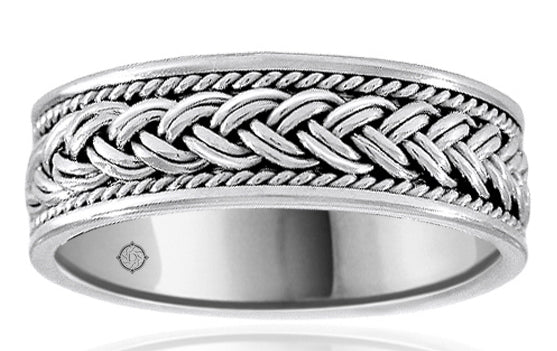 14K White Gold Braided Band 7MM - BAND05