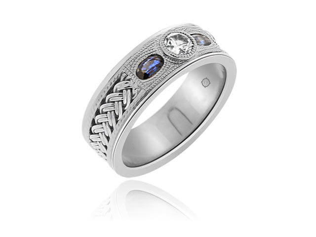 .90 Carat 14k White Gold Diamond And Sapphire Wedding Band - BAND1061