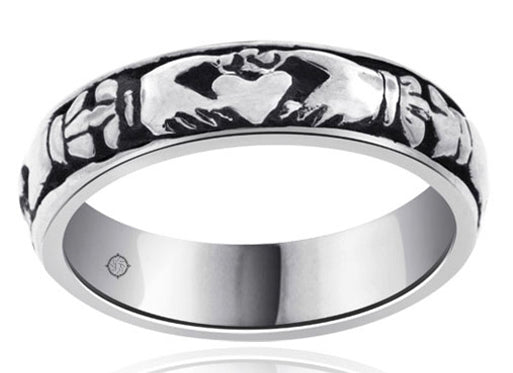 14k White Gold Claddagh Wedding Band - BAND1062