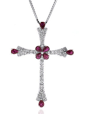 1.89 Carat 14k White Gold Ruby And Diamond Cross Pendant - CR01083