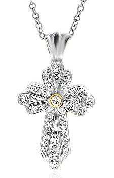 1.30 Carat 2Tone 18k Gold Diamond Cross Pendant - CR01097