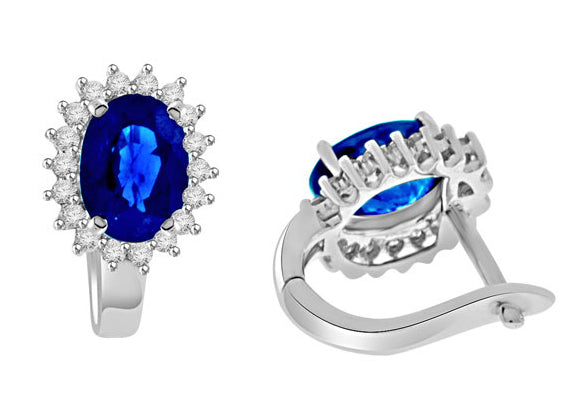 3.07 Carat 14k White Gold Diamond And Blue Sapphire Earrings - E10597