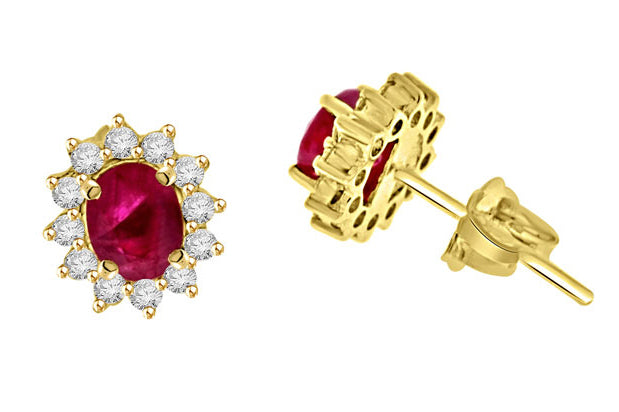 1.38 Carat 14k Yellow Gold Diamond And Ruby Earrings - E10608