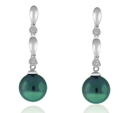 11mm Gray South Sea Pearl And Diamond In 14k White Gold - E10647