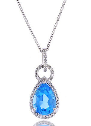 3.84 Carat 14k White Gold Blue Topaz And Diamond Designer Necklace - N01047