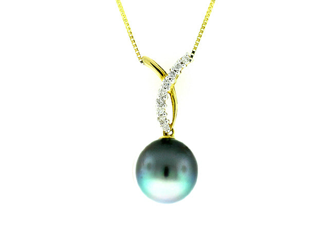 12mm Tahitian Cultured Pearl And Diamond Pendant In 14k Yellow Gold - N10092