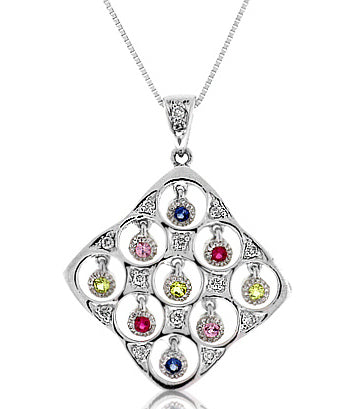 .25 Carat 14k White Gold Multi Color Sapphire Pendant - PEN01229