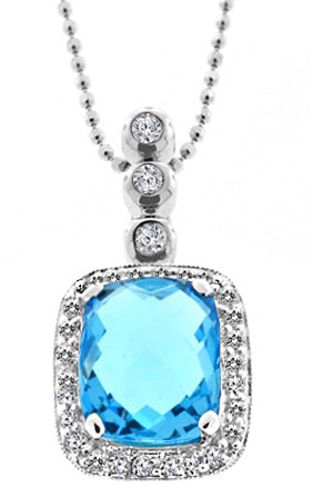 4.65 Carat 14k White Gold Blue Topaz And Diamond Pendant - PEN01265