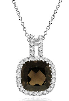 3.35 Carat 14k White Gold Smokey Quartz And Diamond Pendant - PEN102