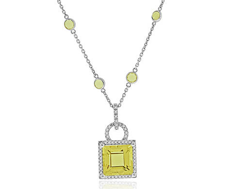 5.68 Carat 14k White Gold Quartz And Diamond Pendant - PEN111