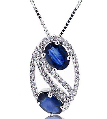 2.15 Carat 14K White Gold Blue Sapphire And Diamond Pendant - PEN1323