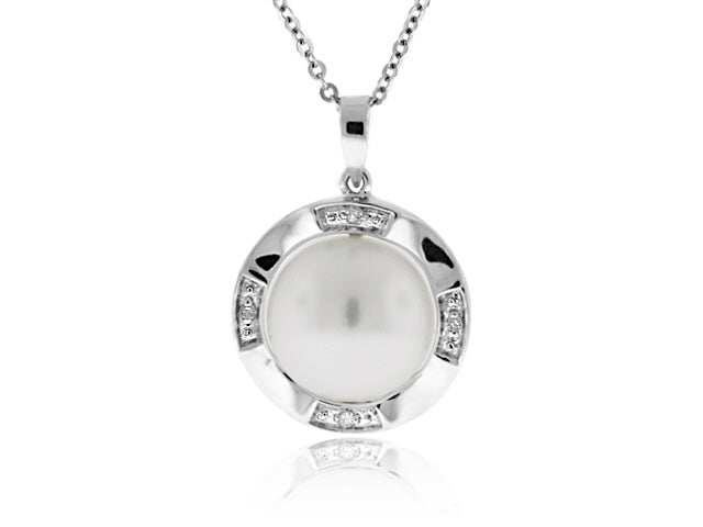 Mother Of Pearl And Diamond Pendant In 14k White Gold - PEN1329