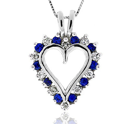 1.0 Carat 14k White Gold Sapphire And Diamond Heart Pendant - PEN1358