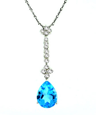 1.41 Carat 14k White Gold Blue Topaz And Diamond Pendant - PEN1397