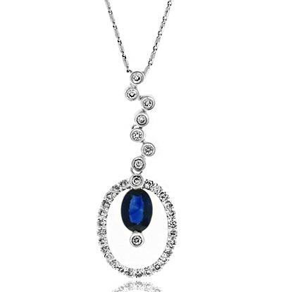 1.30 Carat 14k White Gold Sapphire And Diamond Pendant - PEN1399