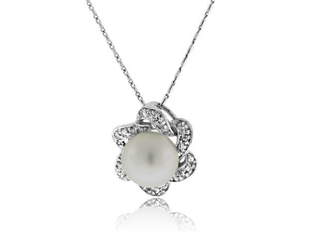 10mm Freshwater Cultured Pearl And Diamond Pendant In 14k White Gold - PEN1411