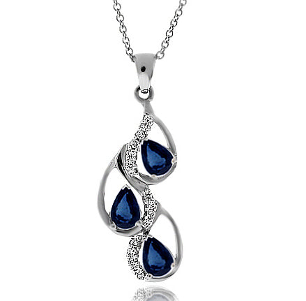 1.25 Carat 18k White Gold Sapphire And Diamond Pendant - PEN1447