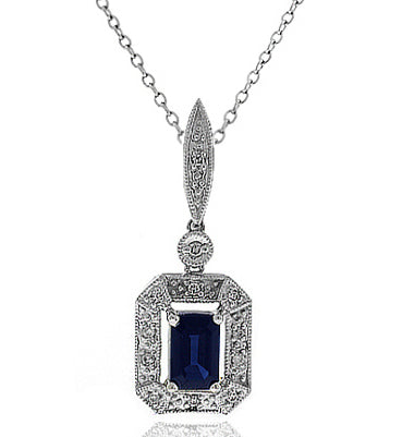 1.65 Carat 14k White Gold Sapphire And Diamond Pendant - PEN1453
