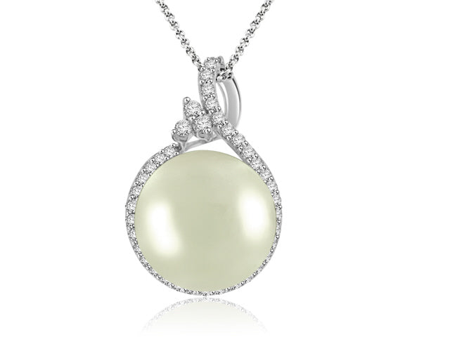 11.5mm Freshwater Cultured Pearl And Diamond Pendant In 18k White Gold - PEN149